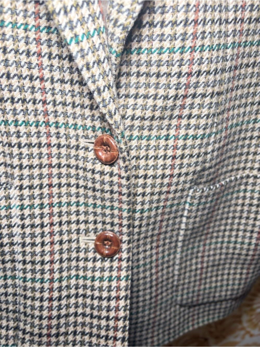 Women’s Wool Blend Houndstooth Plaid Blazer Heritage Preppy Quiet Luxury - Picture 7 of 12
